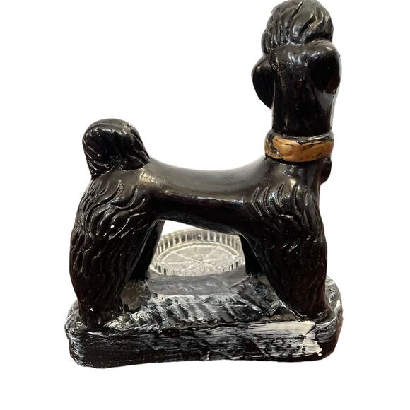 Chalkware Poodle Ashtray Large Black Dog Trinket Vtg Mid Century Kitschy READ - Picture 5 of 16